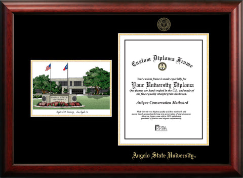 Angelo State University Gold Embossed Diploma Frame with Campus Images Lithograph