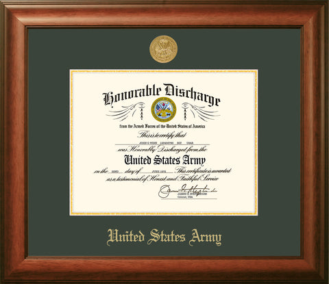Army Discharge Walnut Frame Gold Medallion