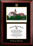 St. Edward's University 11 w x 8.5 h Gold Embossed Diploma Frame with Campus Images Lithograph
