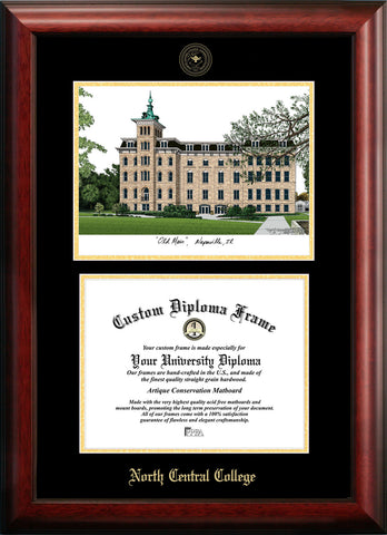 North Central College 11w x 8.5h Gold Embossed Diploma Frame with Campus Images Lithograph