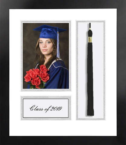 Academic Nova Black Photo Frame, White and Silver matting with Tassel opening 5x7 Photo opening