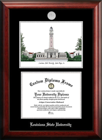 Louisiana State University 11w x 8.5h Silver Embossed Diploma Frame with Campus Images Lithograph
