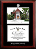 Michigan State University Alumni Chapel11w x 8.5h Silver Embossed Diploma Frame with Campus Images Lithograph