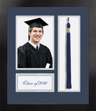 Academic Nova Black Photo Frame, Navy and Silver matting with Tassel opening 5x7 Photo opening