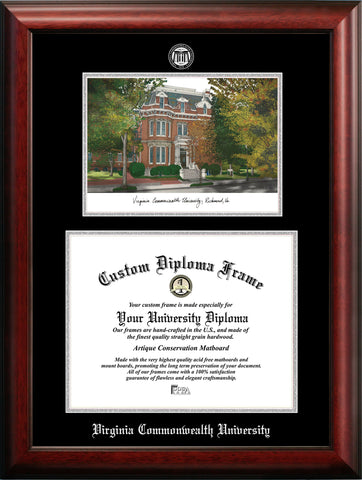 Virginia Commonwealth University 14w x 11h Silver Embossed Diploma Frame with Campus Images Lithograph