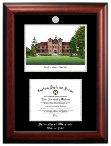 University of Wisconsin, Milwaukee 10w x 8h Silver Embossed Diploma Frame with Campus Images Lithograph