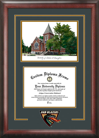 University of Alabama, Birmingham 11w x 8.5h Spirit Graduate Diploma Frame with Campus Images Lithograph