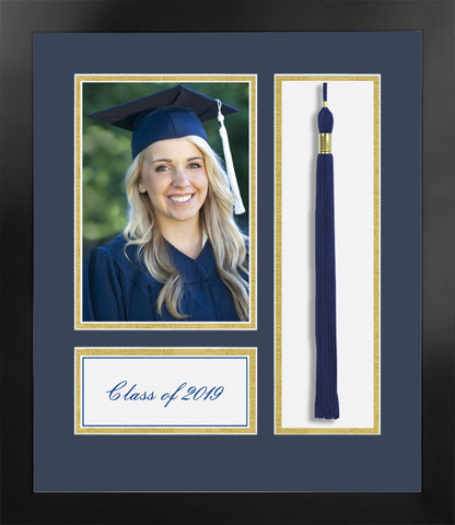 Academic Nova Black Photo Frame, Navy and Gold matting with Tassel opening 5x7 Photo opening