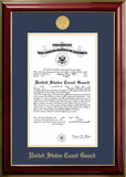 Coast Guard Certificate Classic Mahogany Frame with Gold Medallion