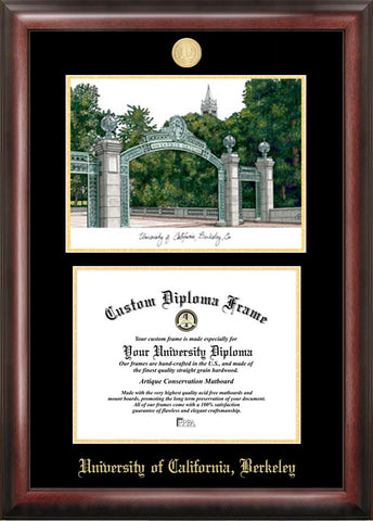 University- of -California- Berkeley- 11w x 8.5h- Gold- Embossed- Diploma -Frame- with- Campus- Images -Lithograph