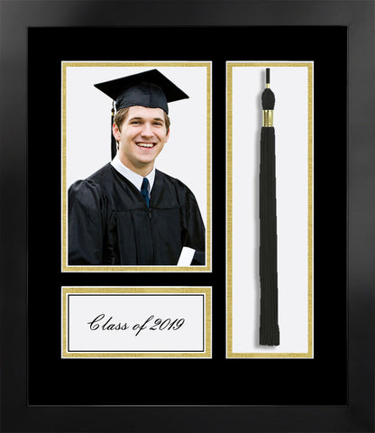 Academic Nova Black Photo Frame, Black and Gold matting with Tassel opening 5x7 Photo opening