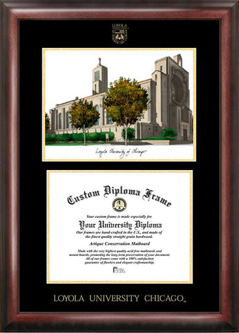 Loyola University Chicago 11w x 8.5h Gold Embossed Diploma Frame with Campus Images Lithograph
