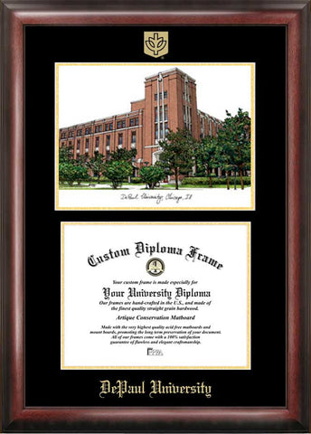 DePaul University 11w x 8.5h Gold Embossed Diploma Frame with Campus Images Lithograph