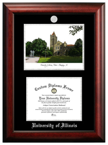 Cal State Fresno 11w x 8.5h Silver Embossed Diploma Frame with Campus Images Lithograph