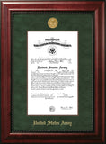 Army Certificate Executive Frame with Gold Medallion with Mahogany Filet