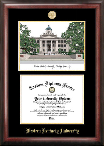 Western Kentucky University Gold Embossed Diploma Frame with Campus Images Lithograph