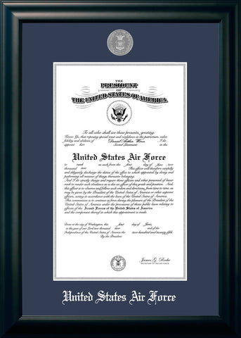 Air Force  Certificate Black Frame Silver Medallion