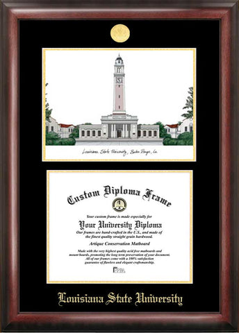 Louisiana State University Gold Embossed Diploma Frame with Campus Images Lithograph