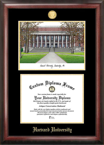 Harvard University Gold Embossed Diploma Frame with Campus Images Lithograph