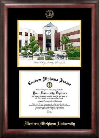 Western Michigan University 11w x 8.5h  Gold Embossed Diploma Frame with Campus Images Lithograph