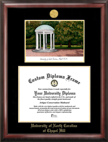University of North Carolina, Chapel Hill 14w x 11h  Gold Embossed Diploma Frame with Campus Images Lithograph