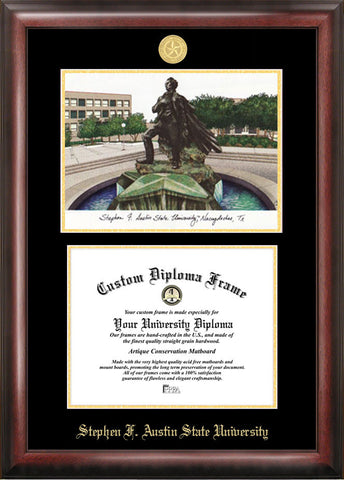 Stephen F Austin 14w x 11h Gold Embossed Diploma Frame with Campus Images Lithograph