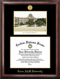 Texas A&M University 16w x 12.5h  Gold Embossed Diploma Frame with Campus Images Lithograph