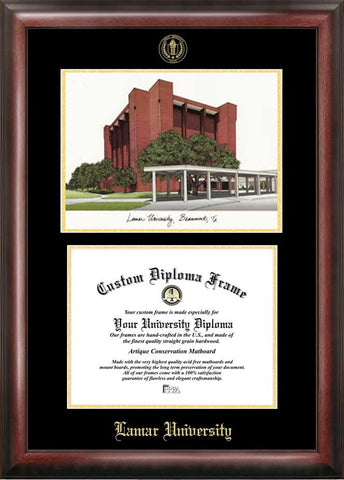 Lamar University 14w x 11h Gold Embossed Diploma Frame with Campus Images Lithograph