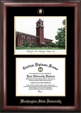 Washington State University 14w x 11h Gold Embossed Diploma Frame with Campus Images Lithograph
