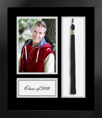 Academic Nova Black Photo Frame, Black and Silver matting with Tassel opening 5x7 Photo opening