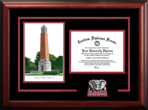 University of Alabama 11w x 8.5h Spirit Graduate Diploma Frame with Campus Images Lithograph
