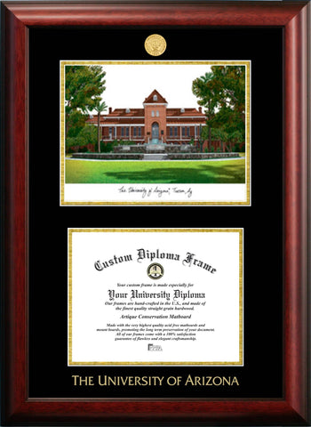 University of Arizona 11w x 8.5h Gold Embossed Diploma Frame with Campus Images Lithograph