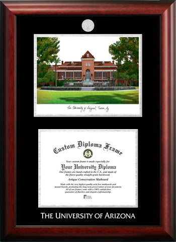 University of Arizona 11w x 8.5h Silver Embossed Diploma Frame with Campus Images Lithograph