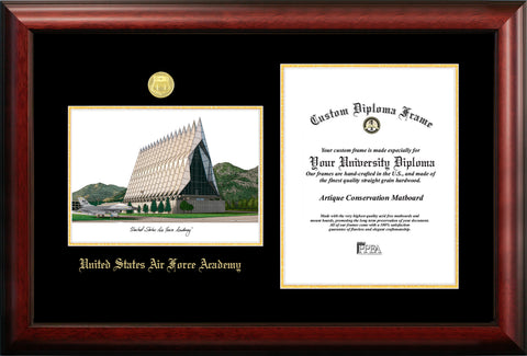 United States Air Force Academy Gold Embossed Diploma Frame with Campus Images Lithograph