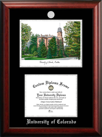 University of Colorado, Boulder 10w x 8h Silver Embossed Diploma Frame with Campus Images Lithograph