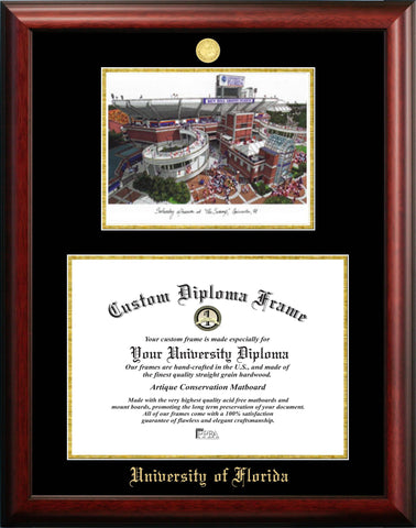 University of Florida 16w x 11.5h Gold embossed diploma frame with Campus Images lithograph