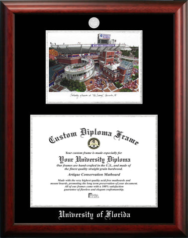 University of Florida 16w x 11.5h Silver embossed diploma frame with Campus Images lithograph