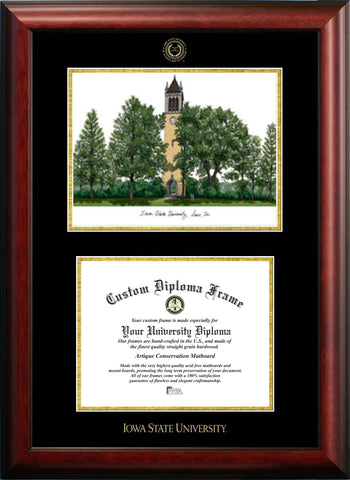Iowa State University 11w x 8.5h Gold Embossed Diploma Frame with Campus Images Lithograph