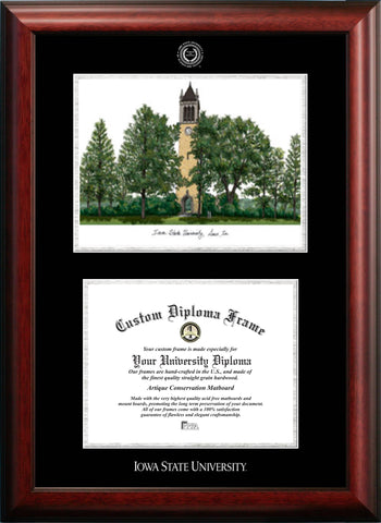 Iowa State University 11w x 8.5h Silver Embossed Diploma Frame with Campus Images Lithograph