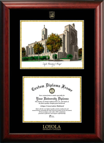Loyola University Chicago 11w x 8.5h Gold Embossed Diploma Frame with Campus Images Lithograph