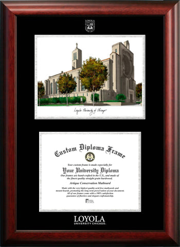Loyola University Chicago 11w x 8.5h Silver Embossed Diploma Frame with Campus Images Lithograph