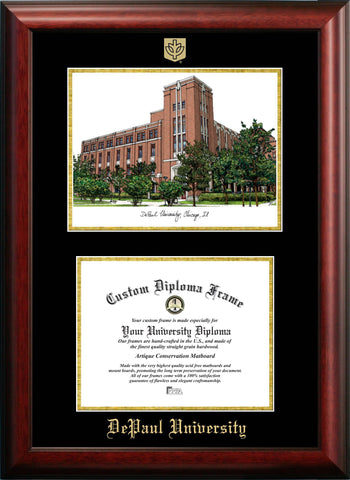 DePaul University 11w x 8.5h Gold Embossed Diploma Frame with Campus Images Lithograph