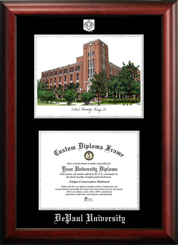 DePaul University 11w x 8.5h Silver Embossed Diploma Frame with Campus Images Lithograph