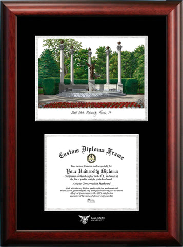 Ball State University 10w x 8h Silver Embossed Diploma Frame with Campus Images Lithograph