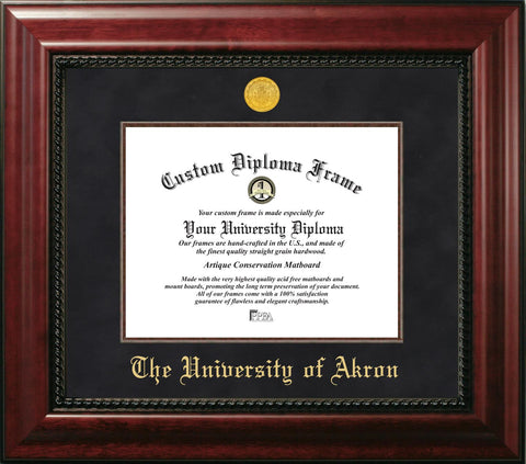 University of Akron 8.5 x 11 Executive Mahogany Frame with Gold Medallion