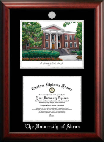 University of Akron 11w x 8.5h Silver Embossed Diploma Frame with Campus Images Lithograph