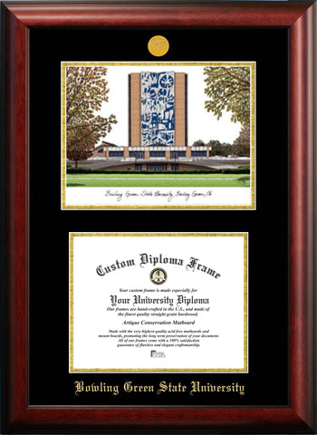 Bowling Green State 11w x 8.5h Gold Embossed Diploma Frame with Campus Images Lithograph