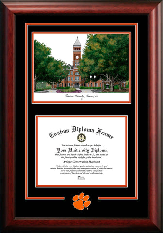 Clemson University 11w x 8.5h  Spirit Graduate Diploma Frame with Campus Images Lithograph
