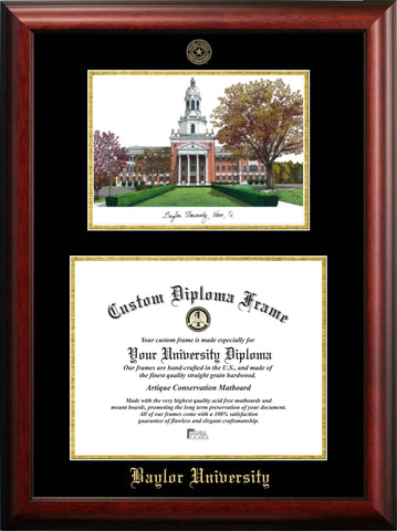 Baylor University 14w x 11h Gold Embossed Diploma Frame with Campus Images Lithograph