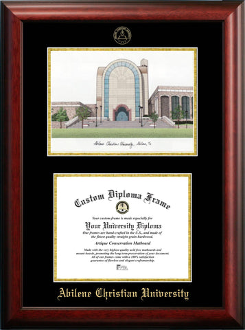 Abilene Christian University 11w x 8.5h Gold Embossed Diploma Frame with Campus Images Lithograph